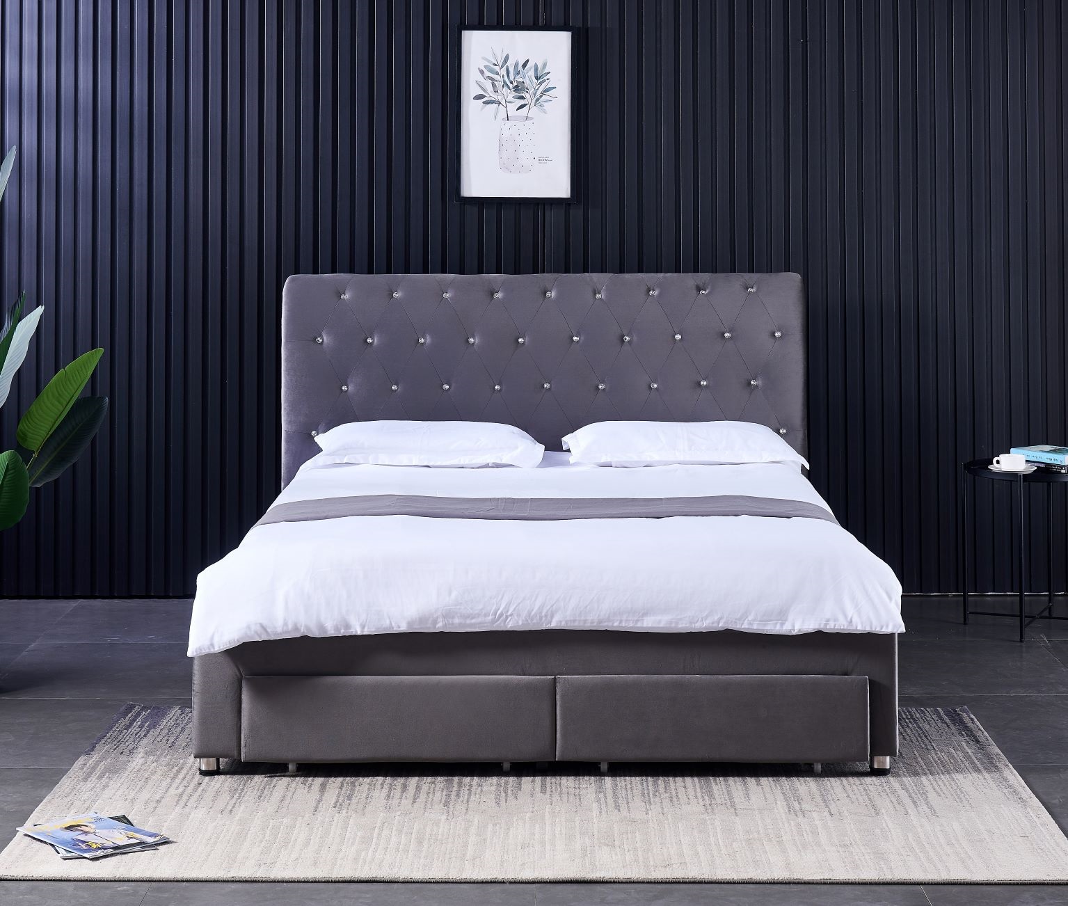 King Size Bed Frame With Storage Drawers - إطار سرير مزدوج عصري مع 4