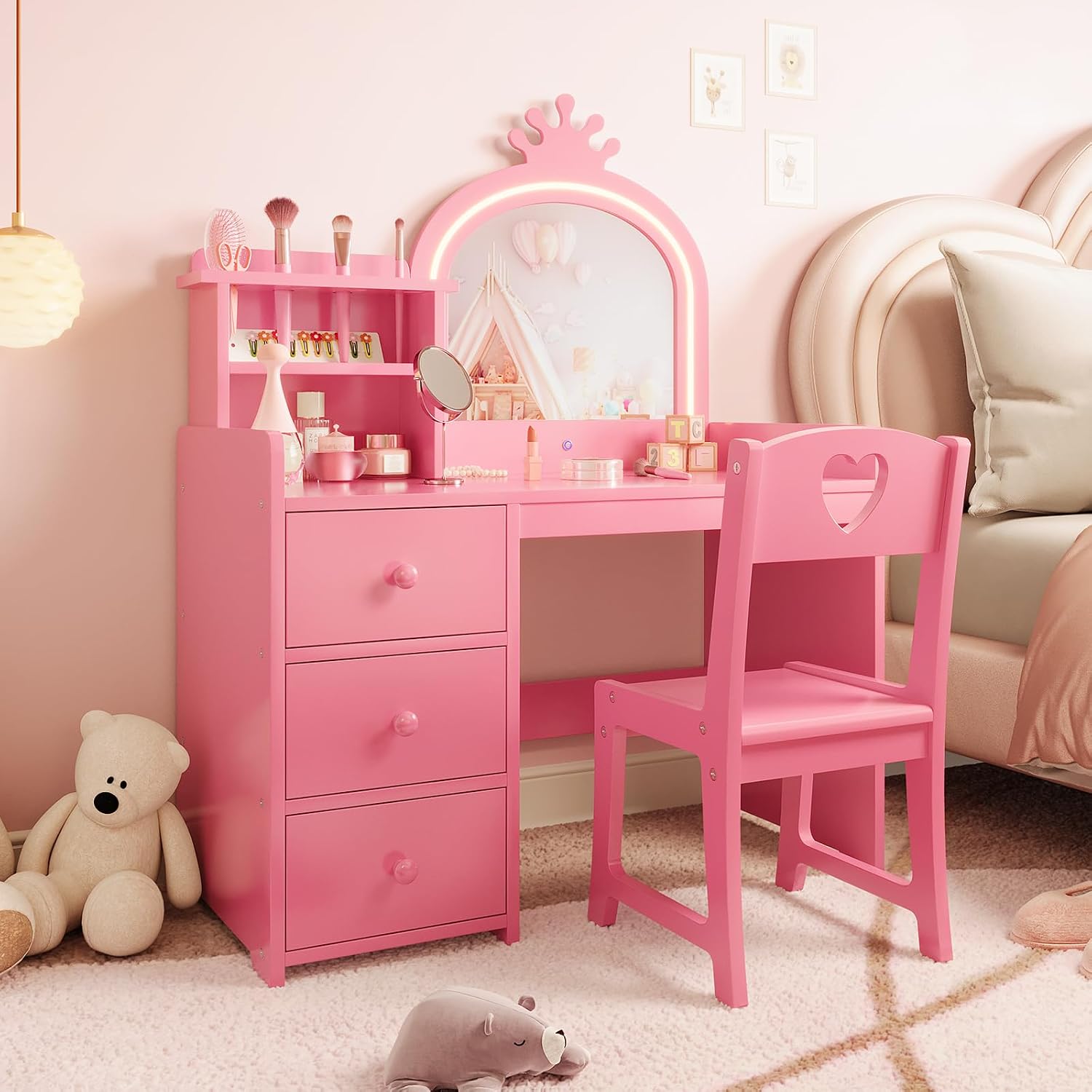 طاولة تزيين للأطفال مع مرآة مض - مراجعة Dressing Table Vanity With Lighted Mirror وسعره