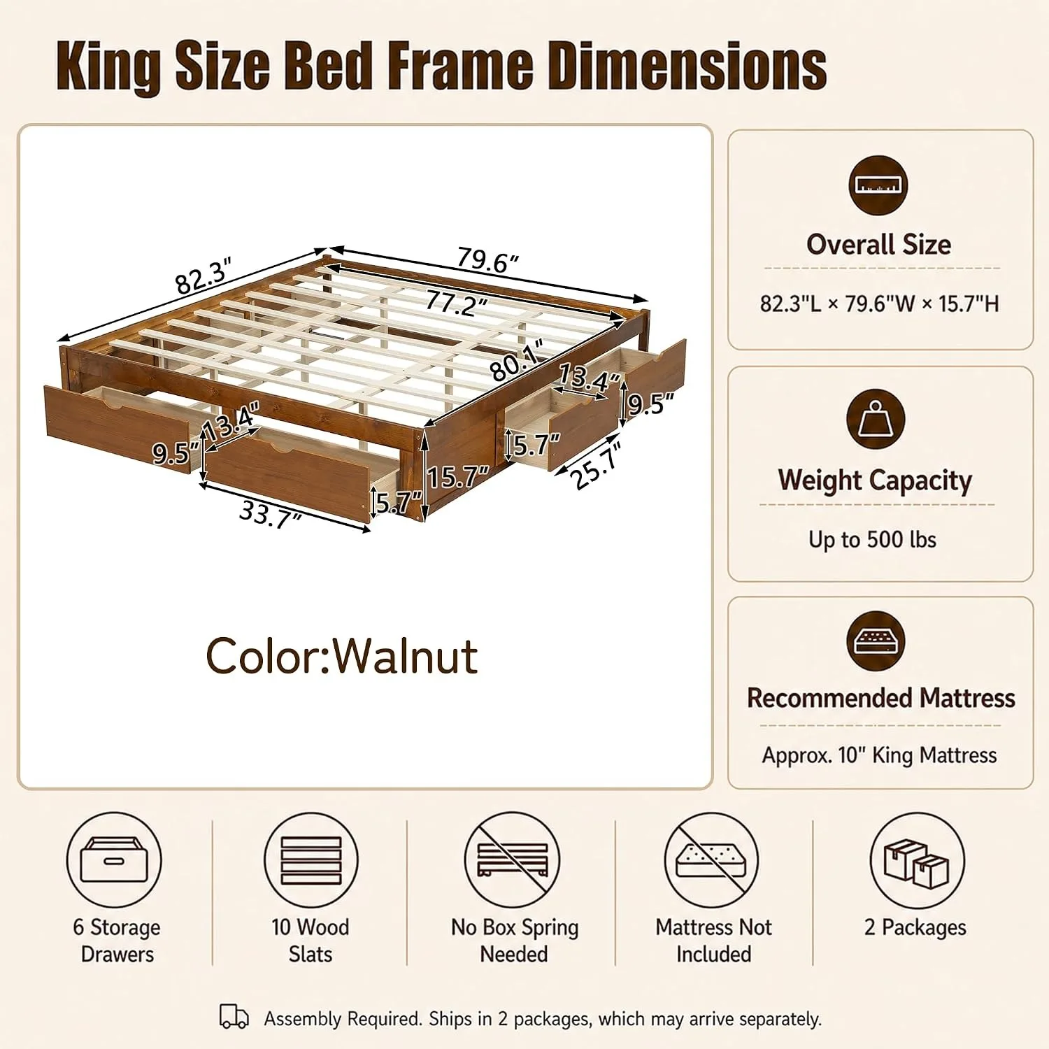 إطار سرير من خشب الصنوبر بتصمي - مراجعة King Size Bed Frame With Storage Drawers وسعره