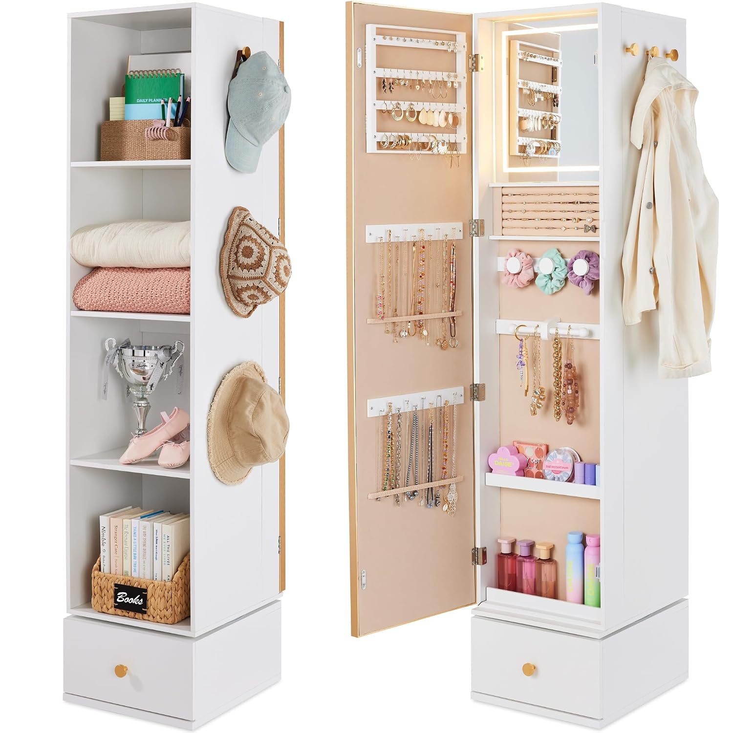مرآة دوارة مع خزانة تخزين، خزا - مراجعة Full Length Mirror Jewelry Armoire وسعره