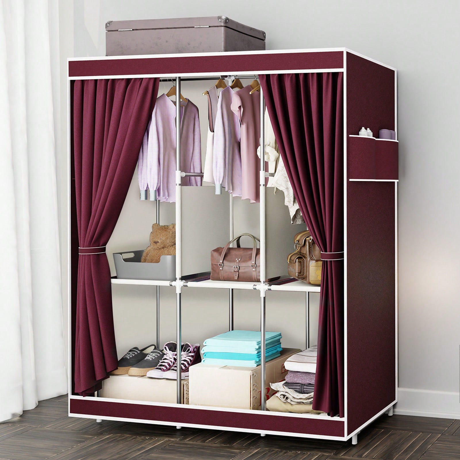 خزانة ملابس محمولة بطول 65 بوص - مراجعة Wardrobe Closet Portable Fabric Cover وسعره